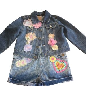 The Children's Place Blue Denim Jacket with Colorful Embroidery